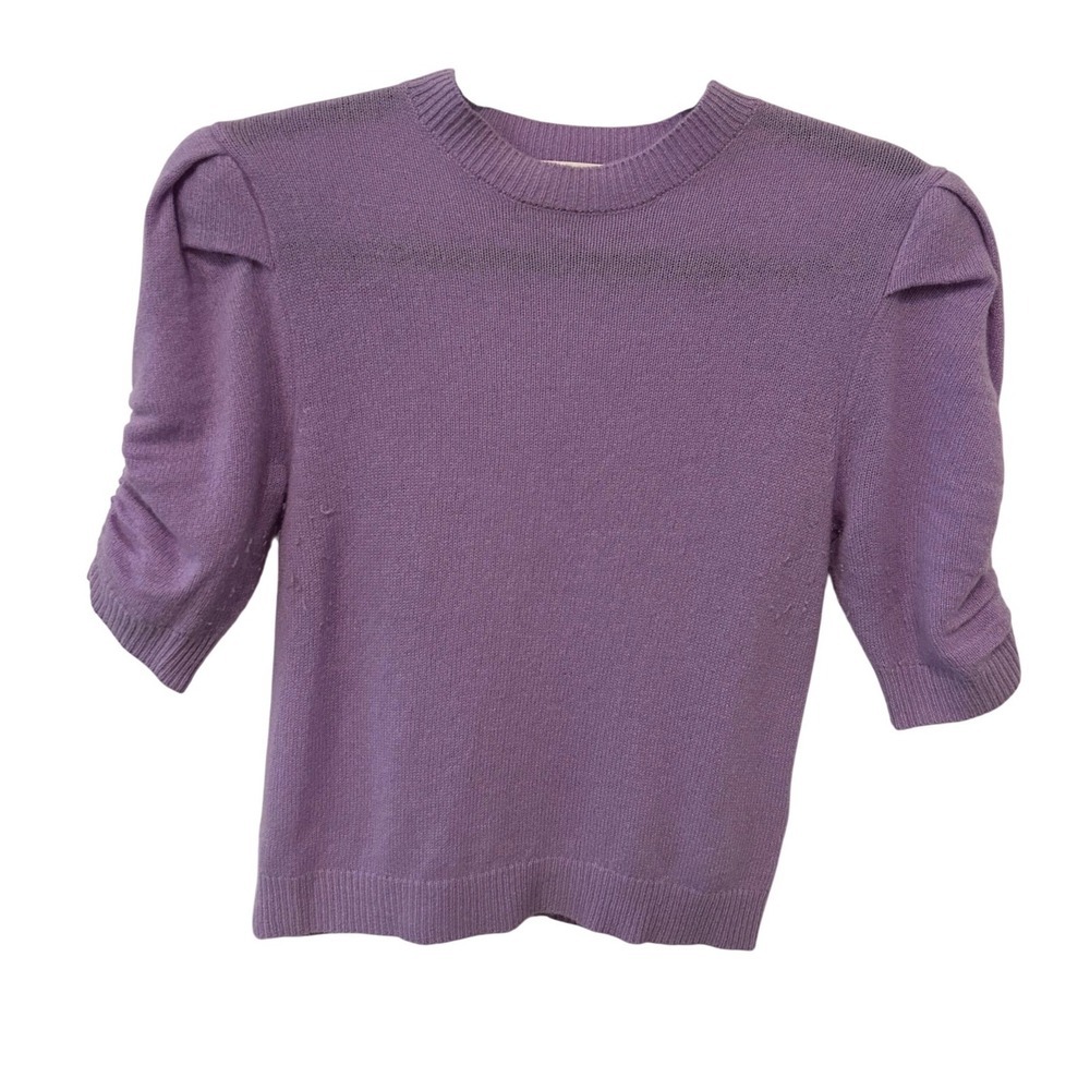 FRAME Lilac 100% Cashmere Puff Sleeve Ruched Sweater Purple XS (1224)